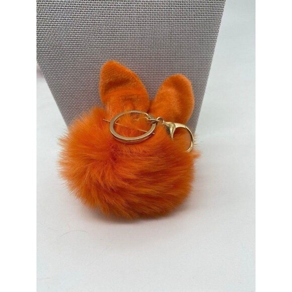 Orange Fur Ball Bunny Ears Keychain Plush Charm Key Holder Unisex - Picture 2 of 7